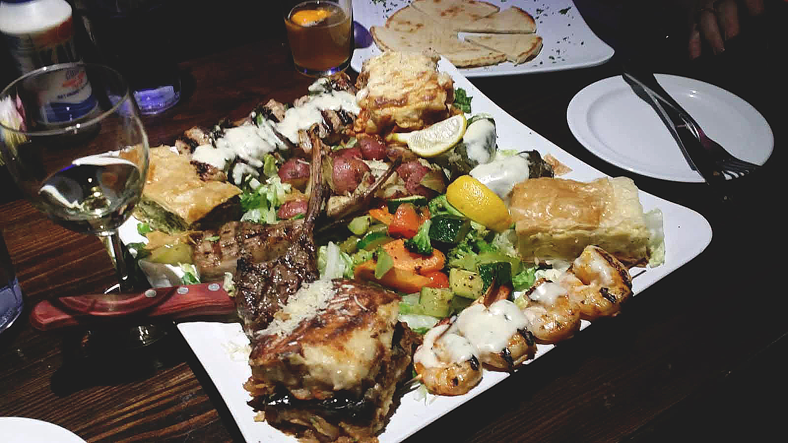 A catering line of Mexican food is shown